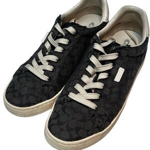 COACH Navy Lowline Signature Jacquard Lace Up Sneakers Shoes Women size 8